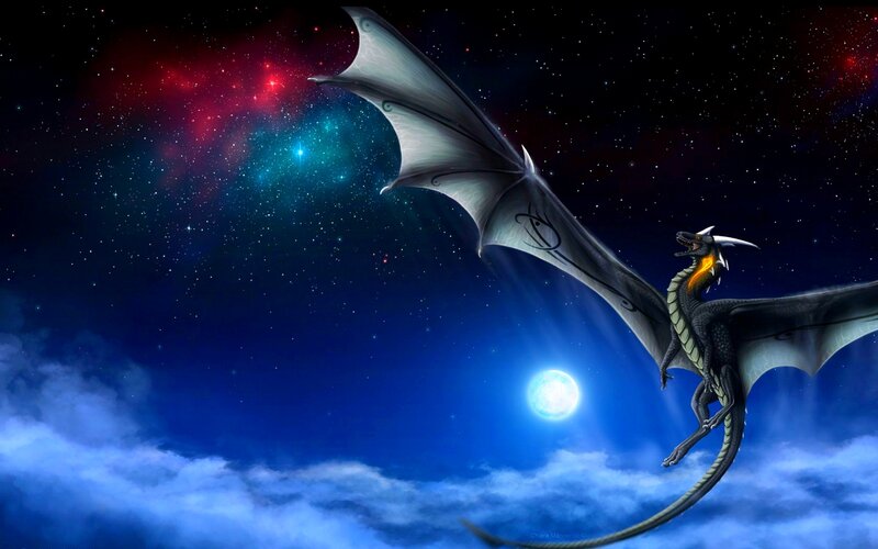 Dragon Flying in Sky — Blue