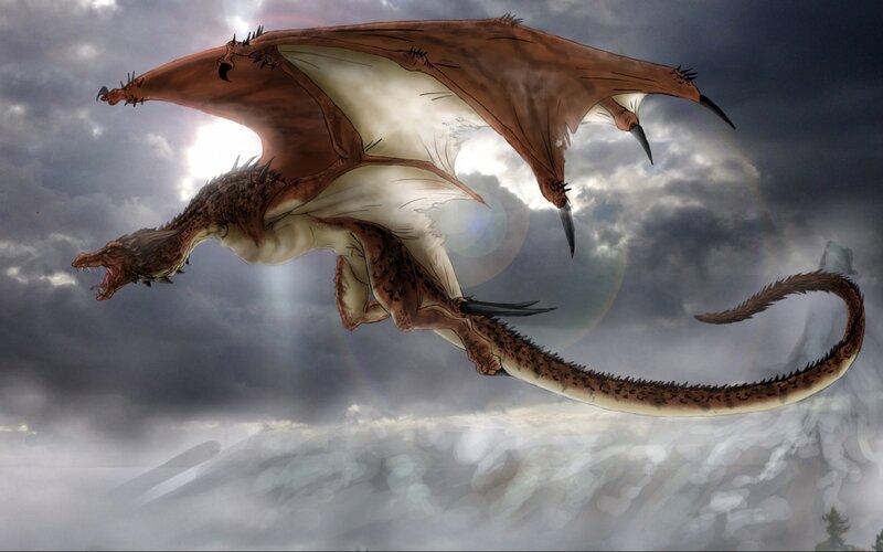 Dragon Flying in Sky — Brown