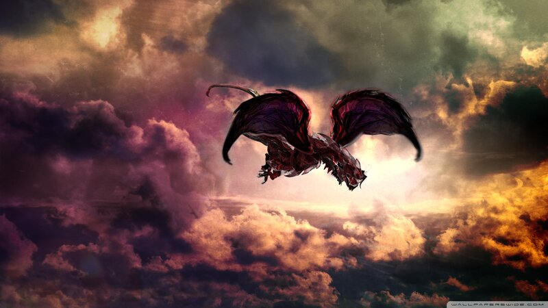 Dragon Flying in Sky — Purple