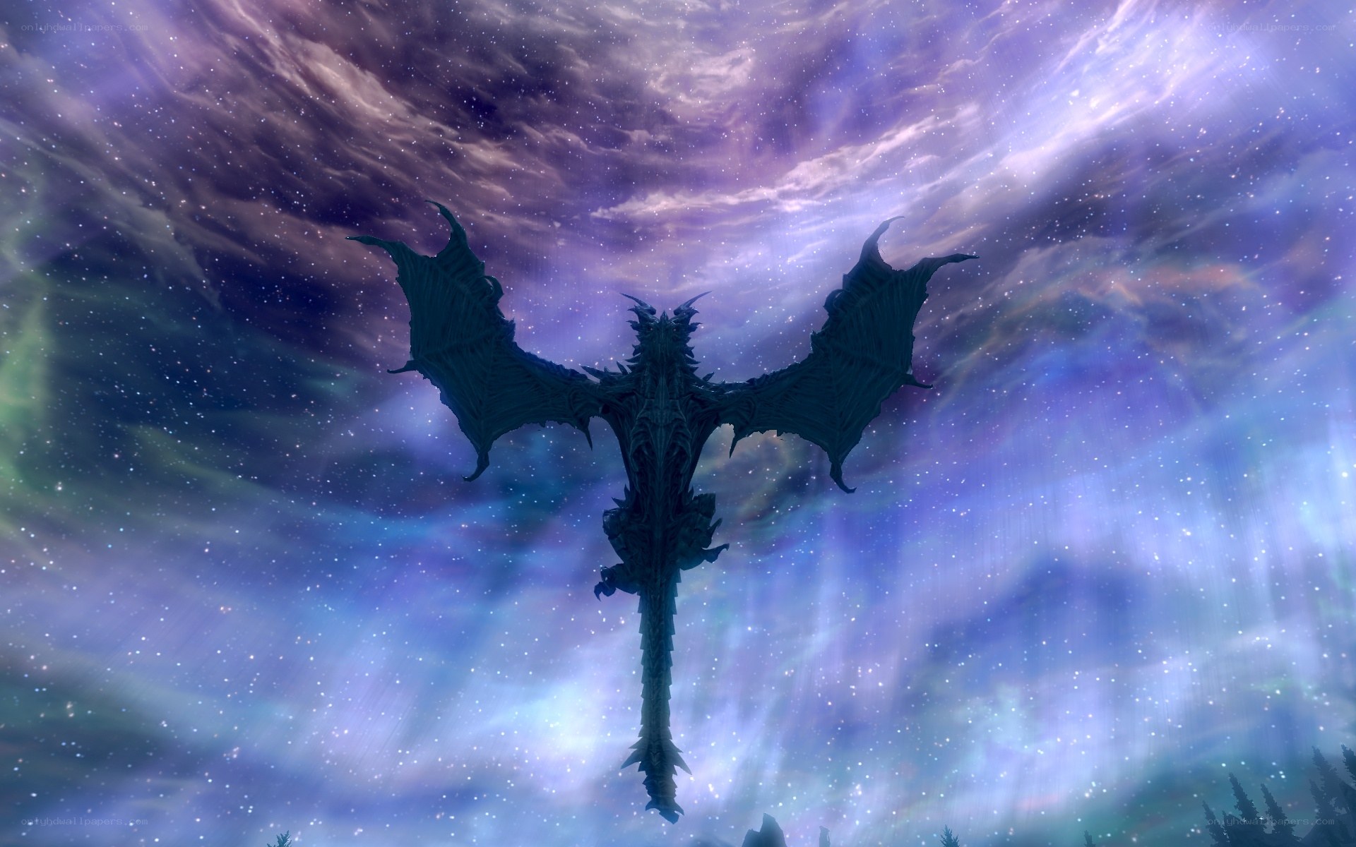 dragon flying in starry sky