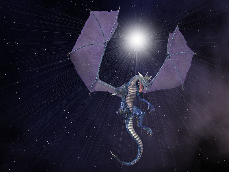 dragon flying in starry sky