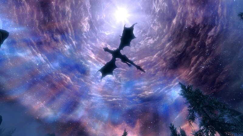 dragon flying in starry sky