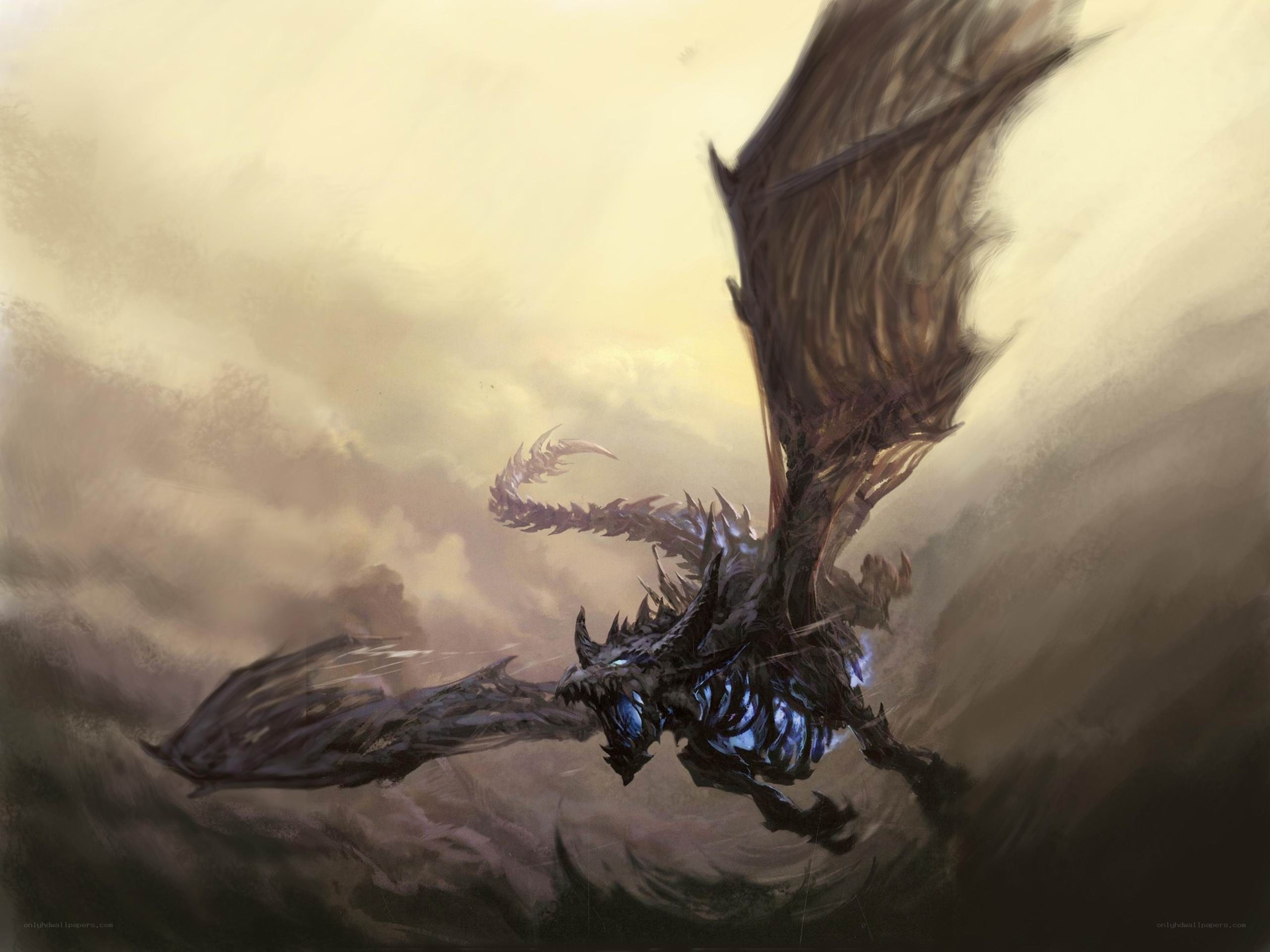 dragon flying in stormy sky