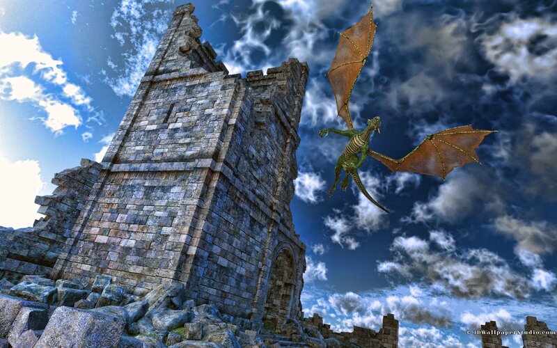 Dragon Flying Near Tower