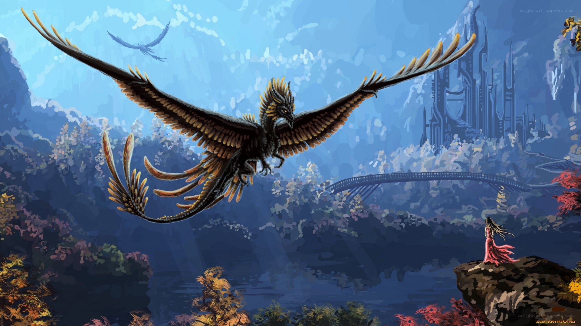 dragon flying over a fantasy landscape