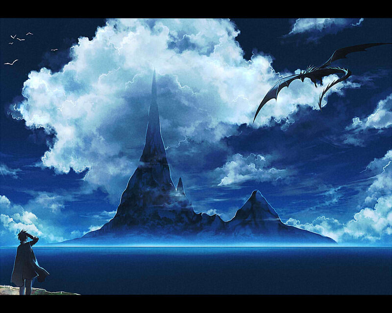 Dragon flying over a mountain