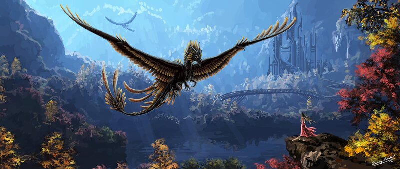 dragon flying over a valley