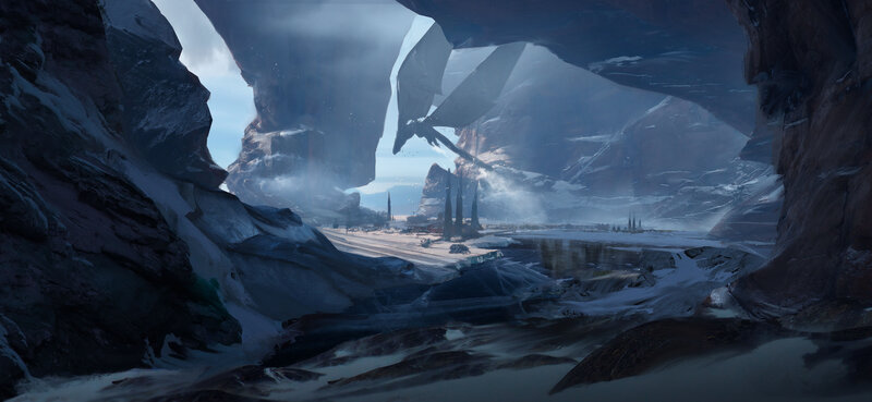 Dragon Flying over Canyon — Blue
