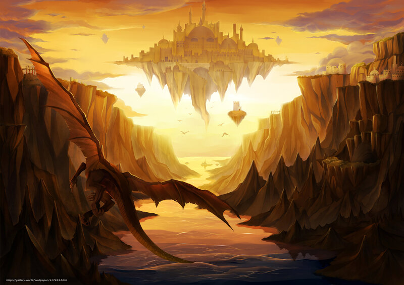 Dragon Flying over Canyon — Orange, Dramatic
