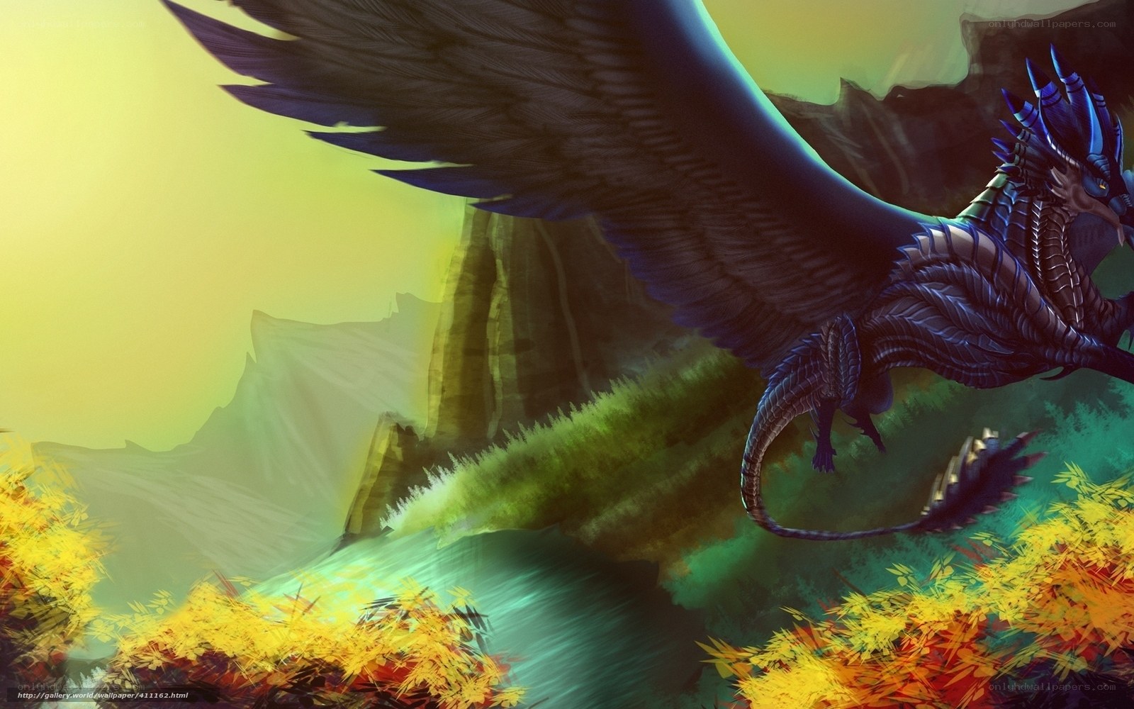 dragon flying over canyon