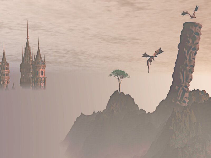 dragon flying over castle