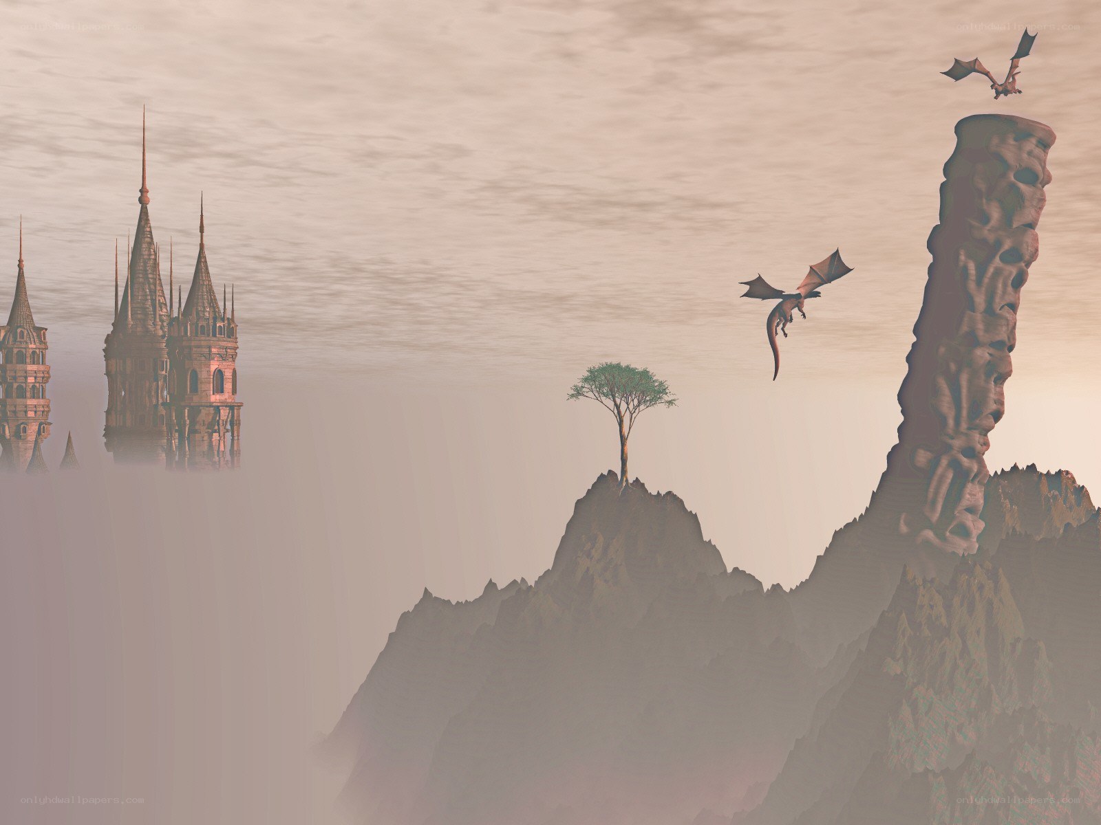 dragon flying over castle