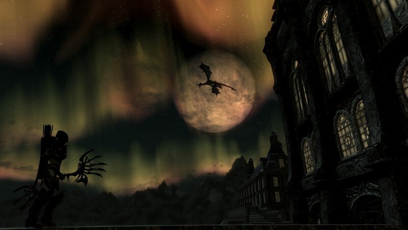 Dragon Flying over Castle — Black