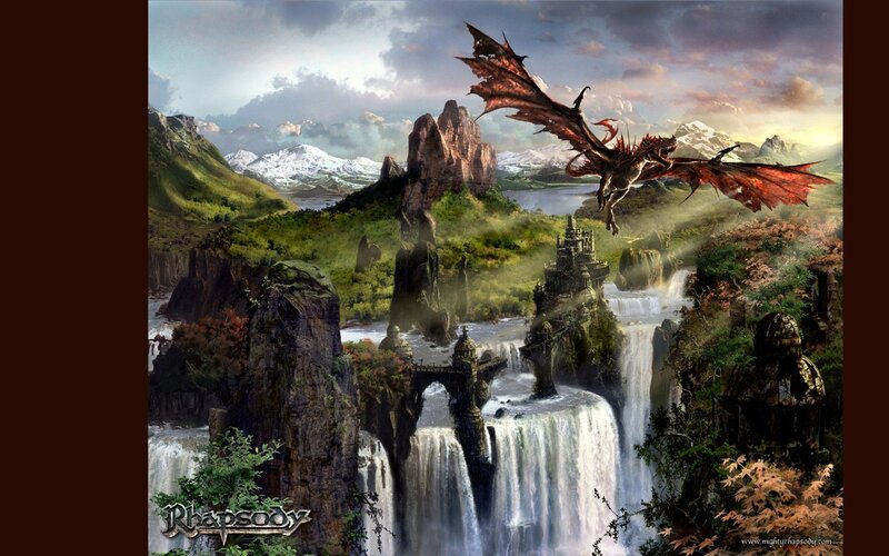 Dragon Flying over Castle — Green, Dramatic, Afternoon, Digital Art