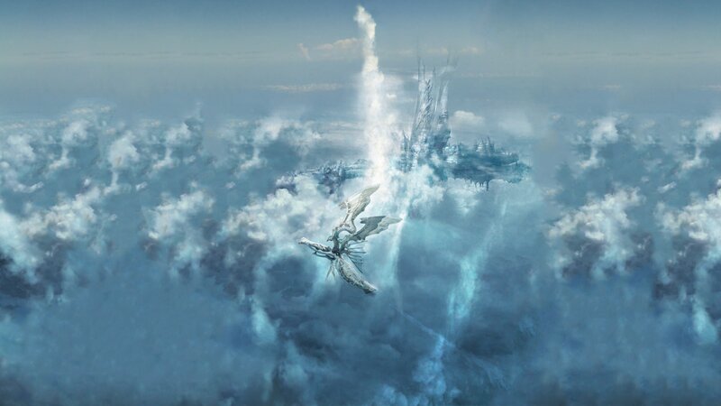 dragon flying over cloud city