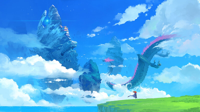 Dragon Flying over Clouds — Blue