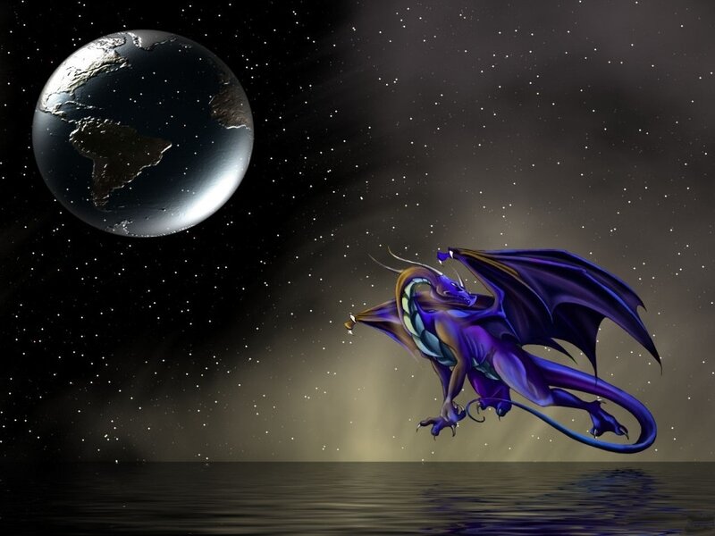 dragon flying over earth