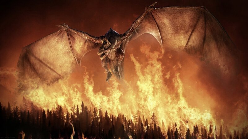Dragon Flying over Fire
