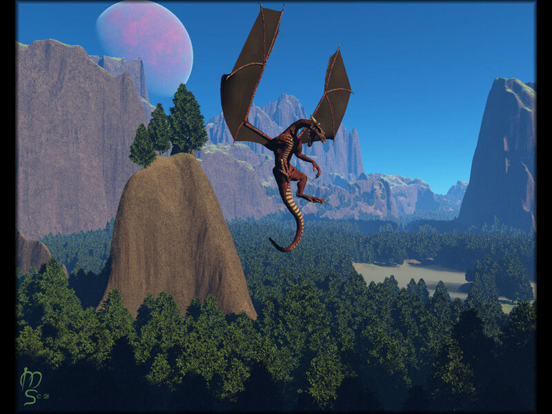 Dragon Flying over Forest — Blue