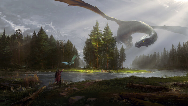 Dragon Flying over Forest — Green