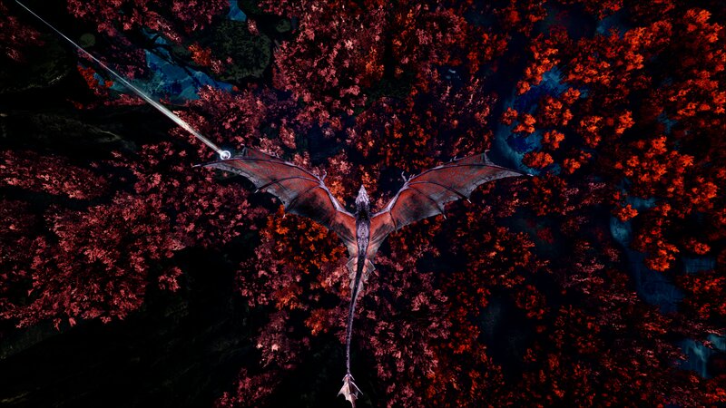 Dragon Flying over Forest — Red