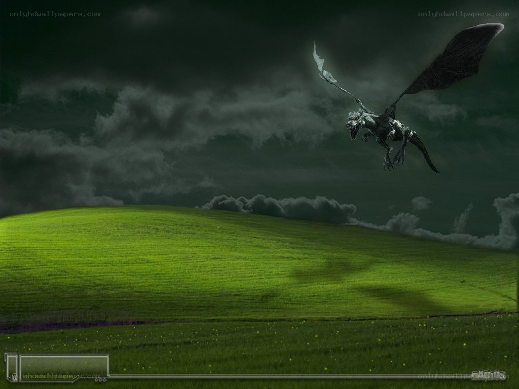 dragon flying over green hills