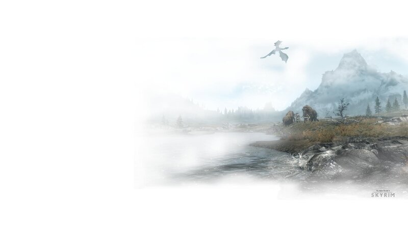 Dragon Flying over Lake — White