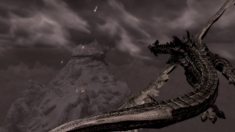 Dragon Flying over Mountain — Gray