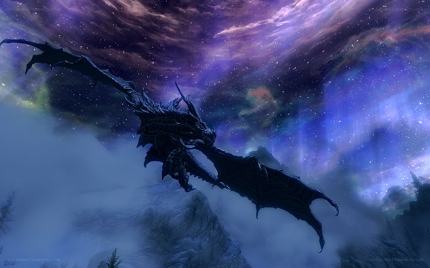 dragon flying over mountains