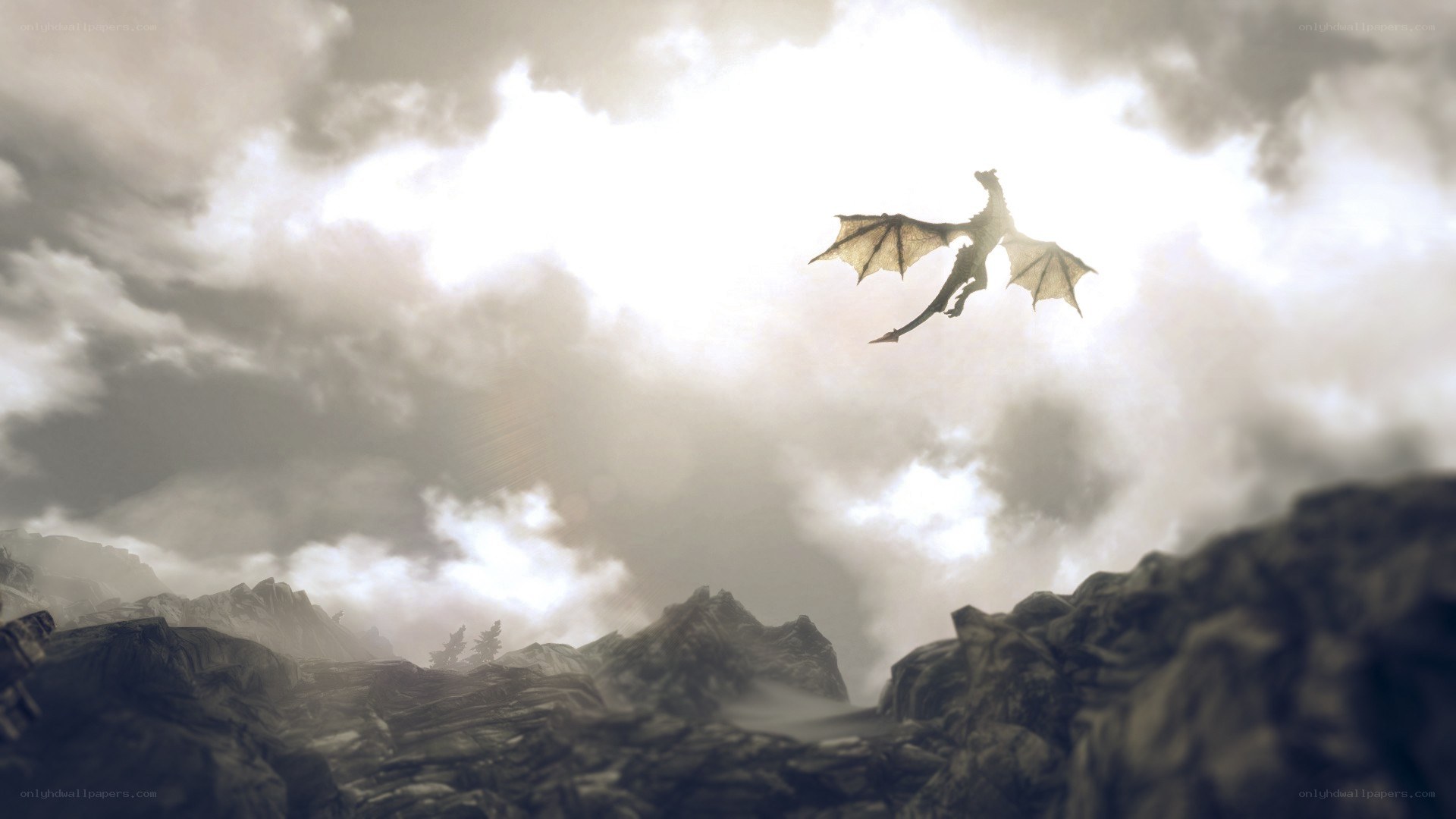 dragon flying over mountains