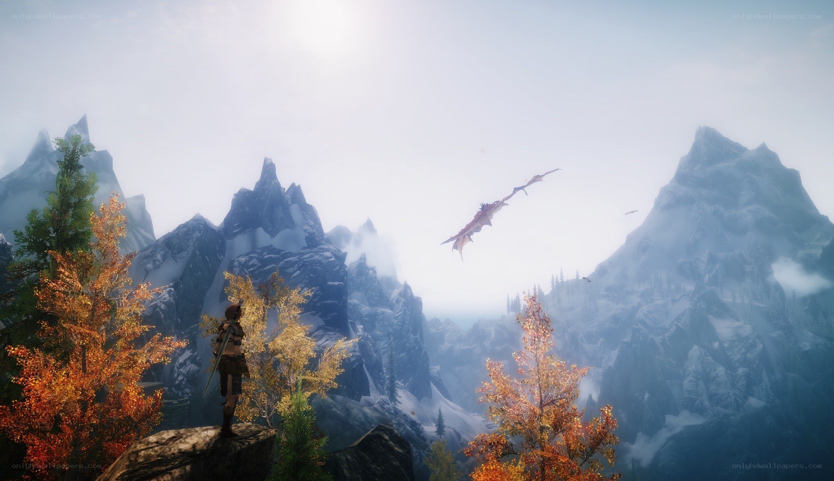 dragon flying over mountains