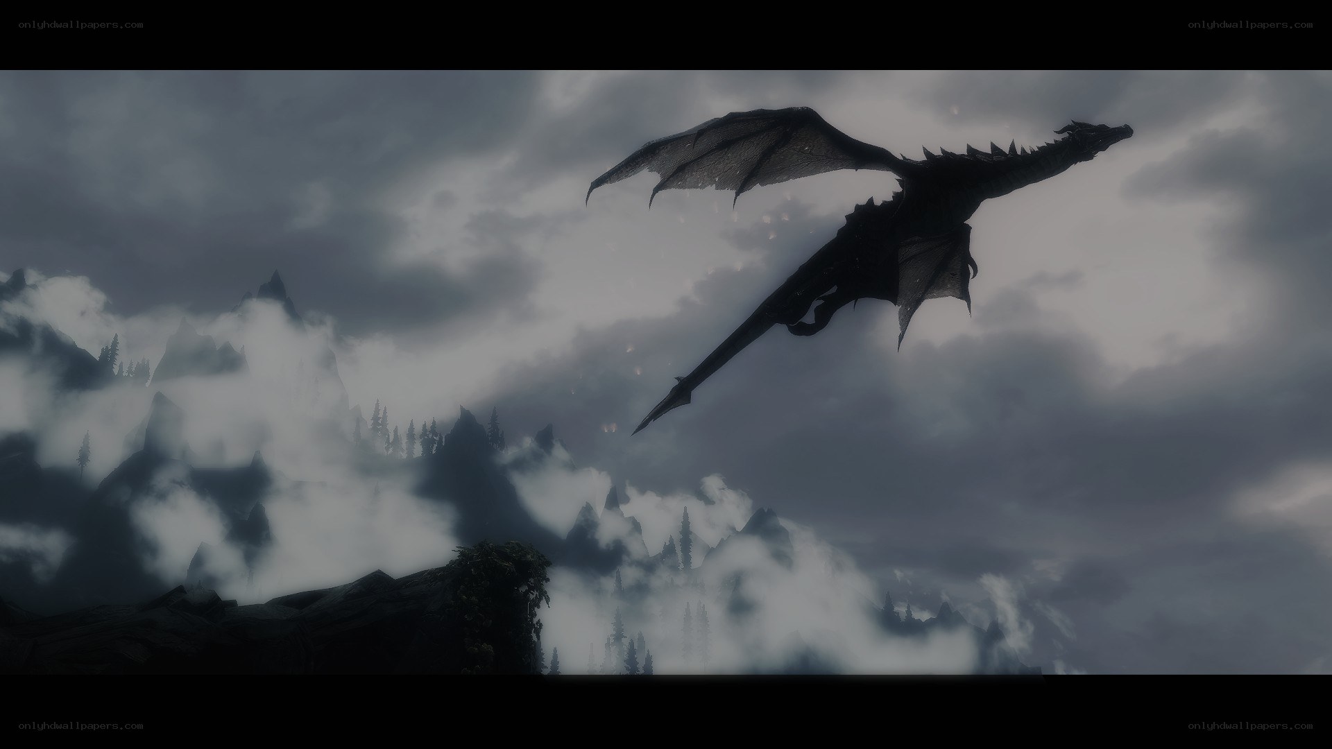 dragon flying over mountains