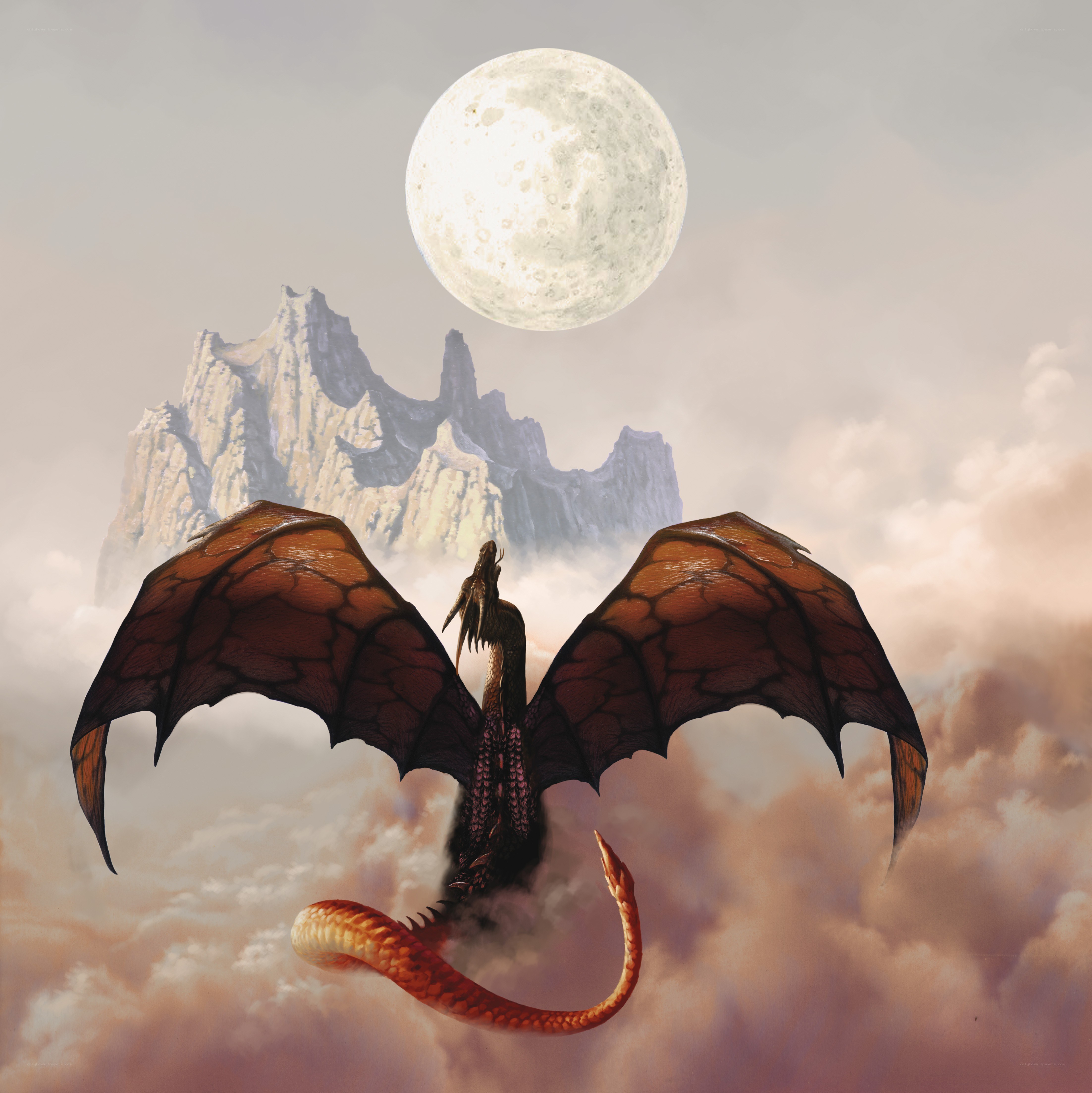 dragon flying over mountains