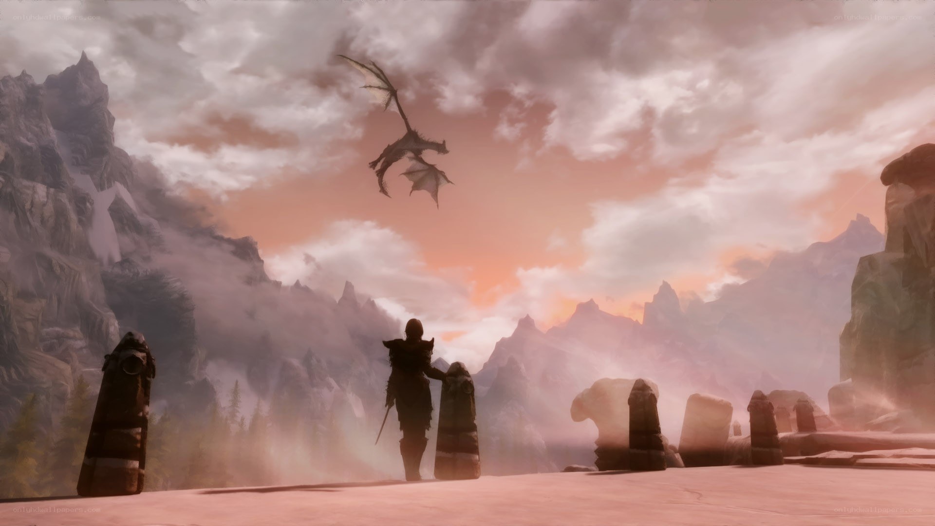 dragon flying over mountains