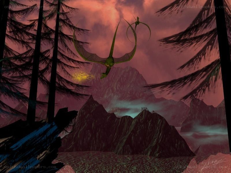 dragon flying over mountains