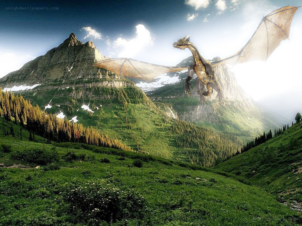 dragon flying over mountains