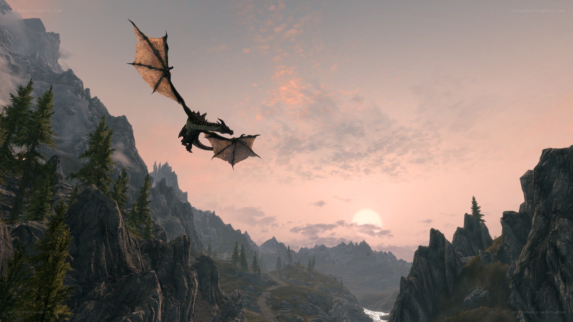 dragon flying over mountains
