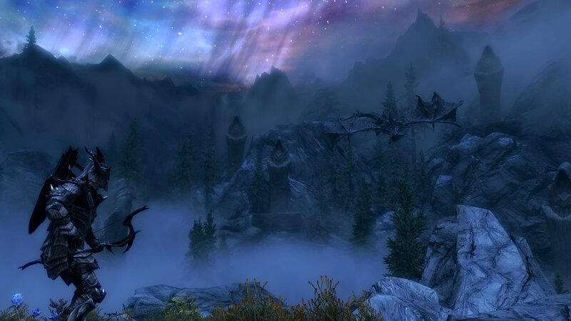 dragon flying over mountains