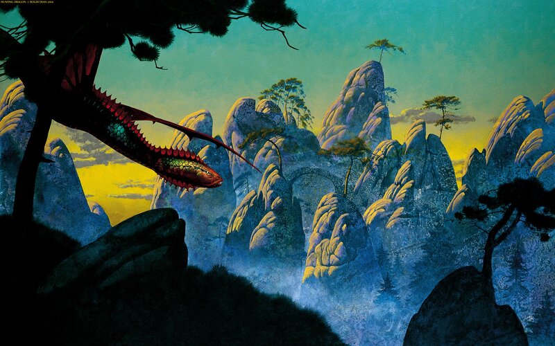 Dragon Flying over Mountains — Blue, Dramatic, Sunset
