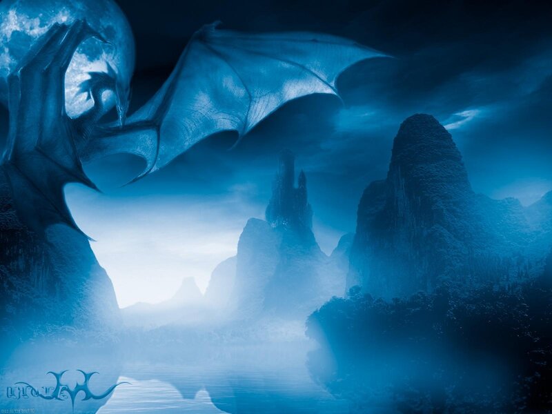 Dragon Flying over Mountains — Blue, Dramatic