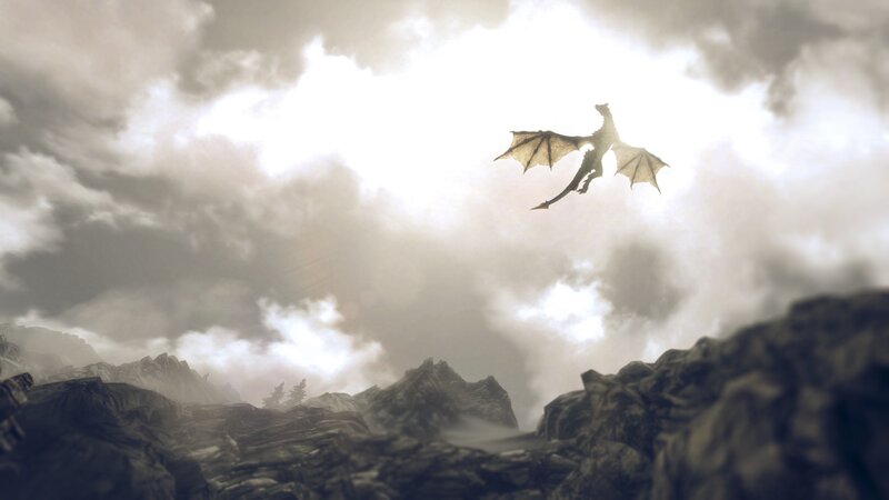 Dragon Flying over Mountains — Gray, Dramatic, 3d Render