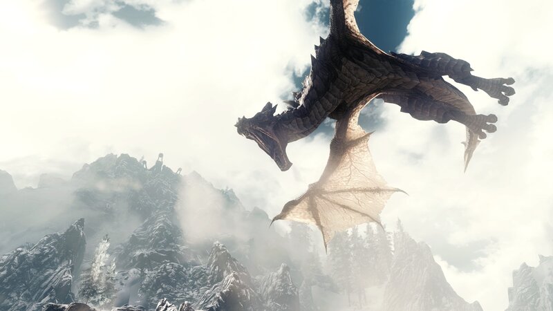 Dragon Flying over Mountains — Gray, Dramatic, Winter