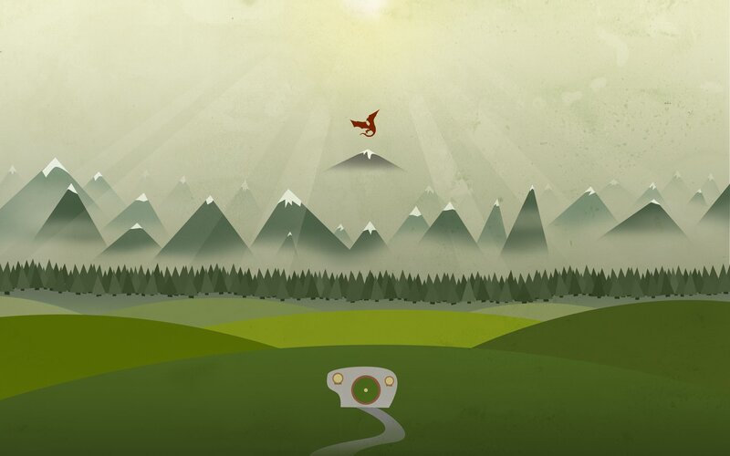 Dragon Flying over Mountains — Green