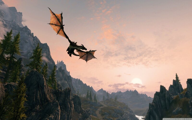 Dragon Flying over Mountains — Orange