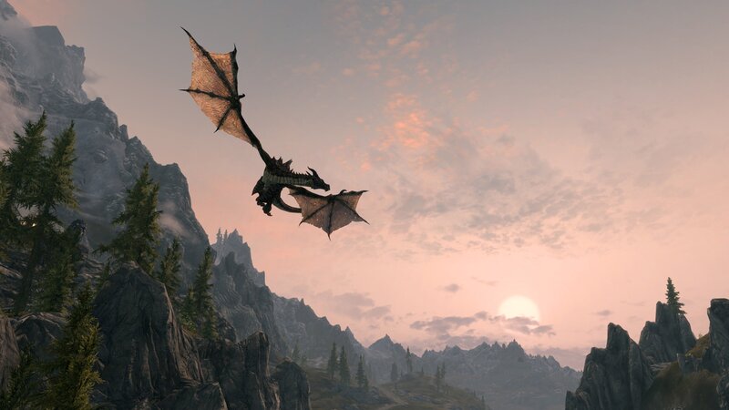 Dragon Flying over Mountains — Pink