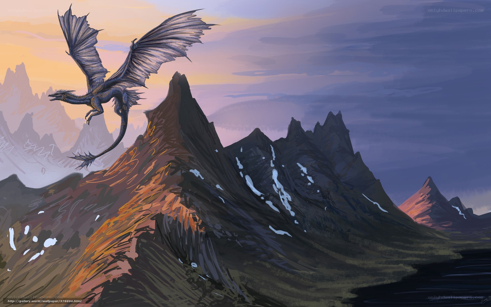dragon flying over mountains