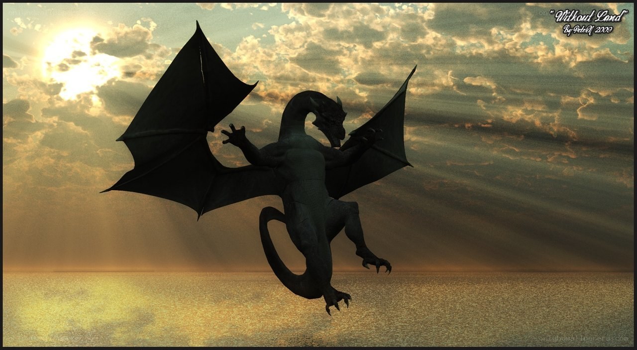dragon flying over ocean at sunset