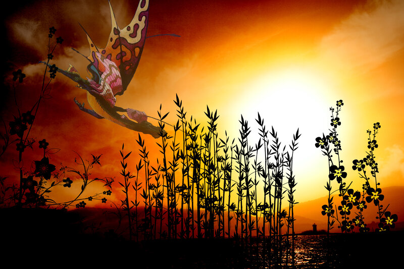 Dragon Flying over Plants