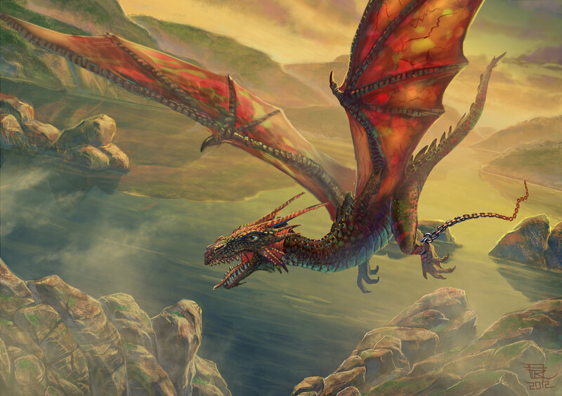 Dragon Flying over River