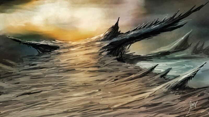 Dragon Flying over Sea — Brown